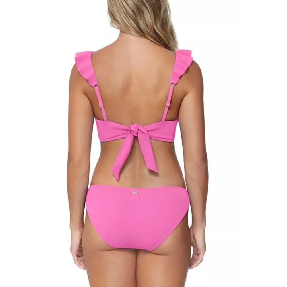 Raisins‎ Canne Bikini Set Women Large Pink Ruffle V-Neck $96 Resort Cruise NWT